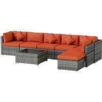 Outsunny Eight-Piece Rattan Sofa Set - Orange/Grey