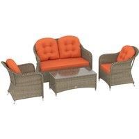 4 Pieces PE Rattan Wicker Sofa Set Outdoor Conservatory Furniture w/ Cushion