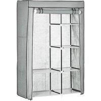 HOMCOM Fabric Wardrobe, Portable Wardrobe with 6 Shelves, 1 Hanging Rail, Foldable Closets, 103 x 43 x 162.5 cm, Light Grey