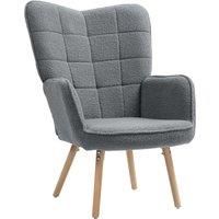 HOMCOM Modern Accent Chair, Upholstered Tufted Wingback Armchair with Seat Padding, Leisure Lounge Bedroom Chair with Wood Legs, Dark Grey