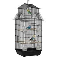 PawHut Metal Bird Cage with Plastic Swing, Perch, Food Container, Tray, Handle, for Finches, Canaries, 43 x 32.5 x 104cm
