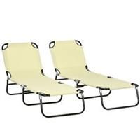 Outsunny Folding Sun Loungers Set of 2 with Adjustable Backrest, Beige