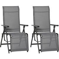 Outsunny Set of 2 Outdoor Sun Lounger Adjustable Folding Steel Chaise Reclining Lounge Chairs with 10 Back and Leg Positions, Grey
