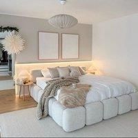 HOB Furniture Wave Bed displayed in Boucle in Beige | Size: Super King