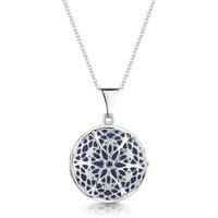LOVELOX Lockets Women's Round Filigree Locket With Sapphire Stone in Silver