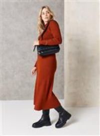 EVERBELLE Rust High Neck Ribbed Knit Midi Dress 6