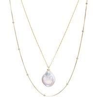 Spero London Women's Baroque Flat Pearl Pendant & Italian Beaded Sterling Silver Stacking Necklace Set in Gold