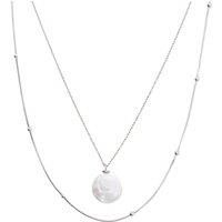 Baroque Flat Pearl Pendant and Italian Beaded Sterling Silver Stacking Necklace Set