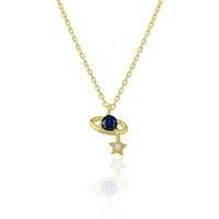 Spero London Women's Dark Blue Saturn Necklace With Star Sterling Silver in Gold | Size: 18 inches