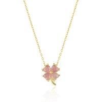 Spero London Women's Four Leaf Clover Sterling Silver Necklace - Pink in Gold