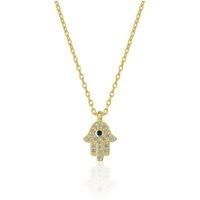 Spero London Women's Hamsa Hand Necklace Sterling Silver With Blue Stone in Gold