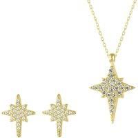 Spero London Women's Northern Star Polaris Sterling Silver Necklace & Stud Earring Set in Gold
