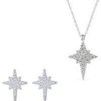 Spero London Women's Northern Star Polaris Sterling Silver Necklace & Stud Earring Set