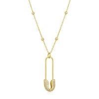 Sterling Silver Jewelled Safety Pin Necklace With Beaded Chain