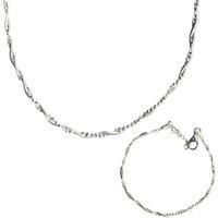 Twisted Beads Sterling Silver Chain Necklace and Bracelet Set