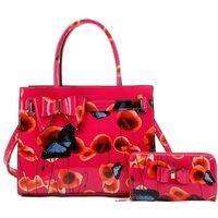 Poppy Patterned 2 in 1 Ribbon Tote Bag with Purse
