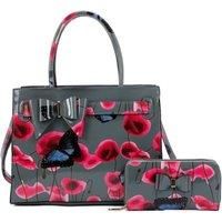 Poppy Patterned 2 in 1 Ribbon Tote Bag with Purse