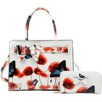 Poppy Patterned 2 in 1 Ribbon Tote Bag with Purse