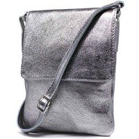 Kitise Women's Small Italian Genuine Leather Crossbody Handbag Stylishy Phone Bag in Metallic Silver