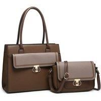 2In1 Twist Lock Colour Block Crossbody Bag/ Tote Bag