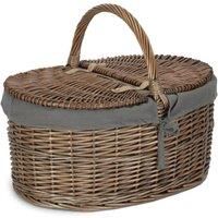Wicker Deep Antique Wash Oval Picnic Basket With Cotton Lining
