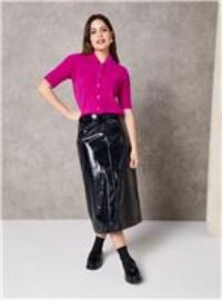 EVERBELLE Black PU Column Midi Skirt 22