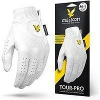 Lyle & Scott Tour Pro Premium Ultra Soft Cabretta Leather Golf Glove - Ultimate Grip, Moisture Control, Durable - Mens Golf Glove, Golf Glove Men, White, Medium-Large, Left Hand