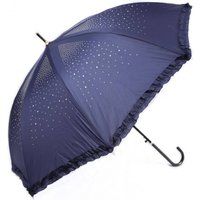 PEACH ACCESSORIES Women's Diamante Sparkly Frilly Umbrella in Navy