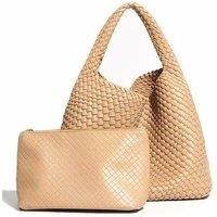 Chic Weave Tote Handbag with Matching Clutch