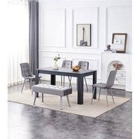 Dining Table and 4 Chairs With Bench Dark Grey Table 4 Grey Velvet Chairs