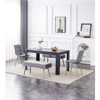 Kosy Koala Dining Wood Table With 2 Benches and 2 Grey Velvet Chairs, Multi