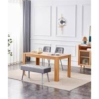 Dining Table and 2 Chairs With Bench Oak Effect Wood Table 2 Grey Velvet Chairs