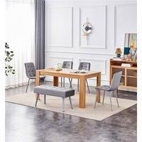 Dining Table and 4 Grey Velvet Chairs With Bench Oak Effect Wood Table
