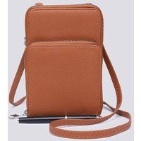 Kitise Women's Small Double-Zipped Mobile Phone Bag with Adjustable Strap in Brown