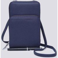 Kitise Women's Small Double-Zipped Mobile Phone Bag with Adjustable Strap in Navy