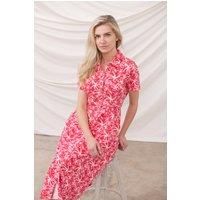 LightHouse Women/'s Keira Short-Sleeved Midi Dress - Ladies/' Cotton Stretch V-Neck Casual Dress with Pockets - Raspberry Floral - 8