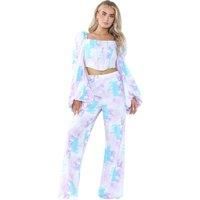 elaina fashion Women/'s Tie Dye Corset Full Sleeve Crop Top, High-Waist Wide Flared Leg Palazzo Trouser Pants 2-Piece Set Casual Summer Street Wear Co-Ord Outfit (Tie-Dye, 10)