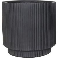 HORTICO Concrete Effect Frostproof Outdoor Plant Pot, Garden Flower Pot, Cylinder Round Garden Planter with Drainage Holes, Outdoor Planter with Ribbed Patter Black 30cm H x 30cm W x 30cm D