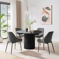 FurnitureboxUK Penrose Black Round Dining Table & 4 Beaumont Chairs in Grey