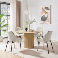 Penrose Oak Effect 120cm Round Dining Table & 4 Beaumont Fabric Dining Chairs S