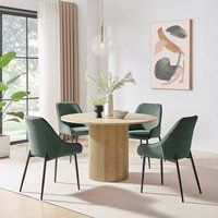 Penrose Oak Effect 120cm Round Dining Table & 4 Beaumont Fabric Dining Chairs S