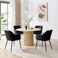 Penrose Oak Effect 120cm Round Dining Table & 4 Calla Faux Leather Dining Chair