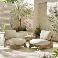 Iko 2x Wood & Cream Chairs + Side Table Outdoor Set