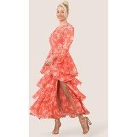ELAINA FASHION Women's Radiance Chiffon Ruffle Maxi Dress in Coral | Size: 10