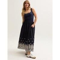 Lily & Lionel Cora Sleeveless Jersey Bodice Embroidered Midi Dress - Navy