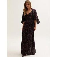 Lydia Angel Sleeve Midnight Tiger Print Maxi Dress In Brown