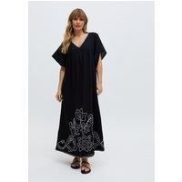 Raffya Candy Tabard Embroidered Hem Midi Dress - Black