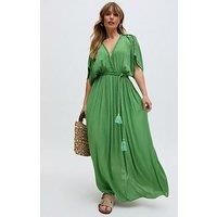 Raffya Diamond Plait Neck Maxi Dress - Green