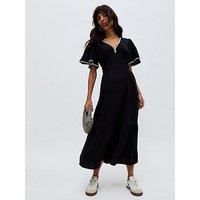 Raffya Delilah V-Neck Front Tie Midi Dress - Black