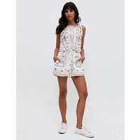 Raffya Sabina Sleeveless All Over Embroidered Playsuit - Cream